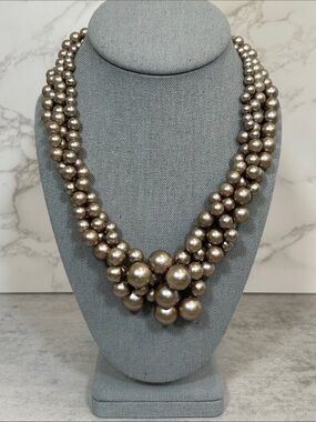 J. Crew Multi-Strand Silvery Taupe Glass Pearl Cluster Necklace